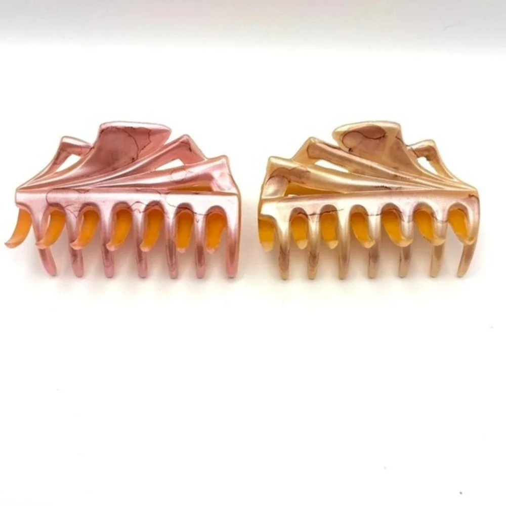 Vintage Mauritius Marbleized Pearlescent Hair Claw Clip Accessories Set Of‎ 2